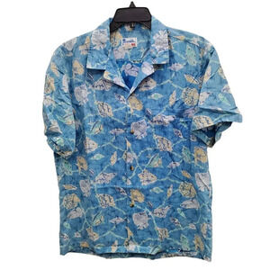 Hawaii Men's Vintage Blue Pastel Sea Ocean Print‎ Button Up Shirt USA Made Sz XL